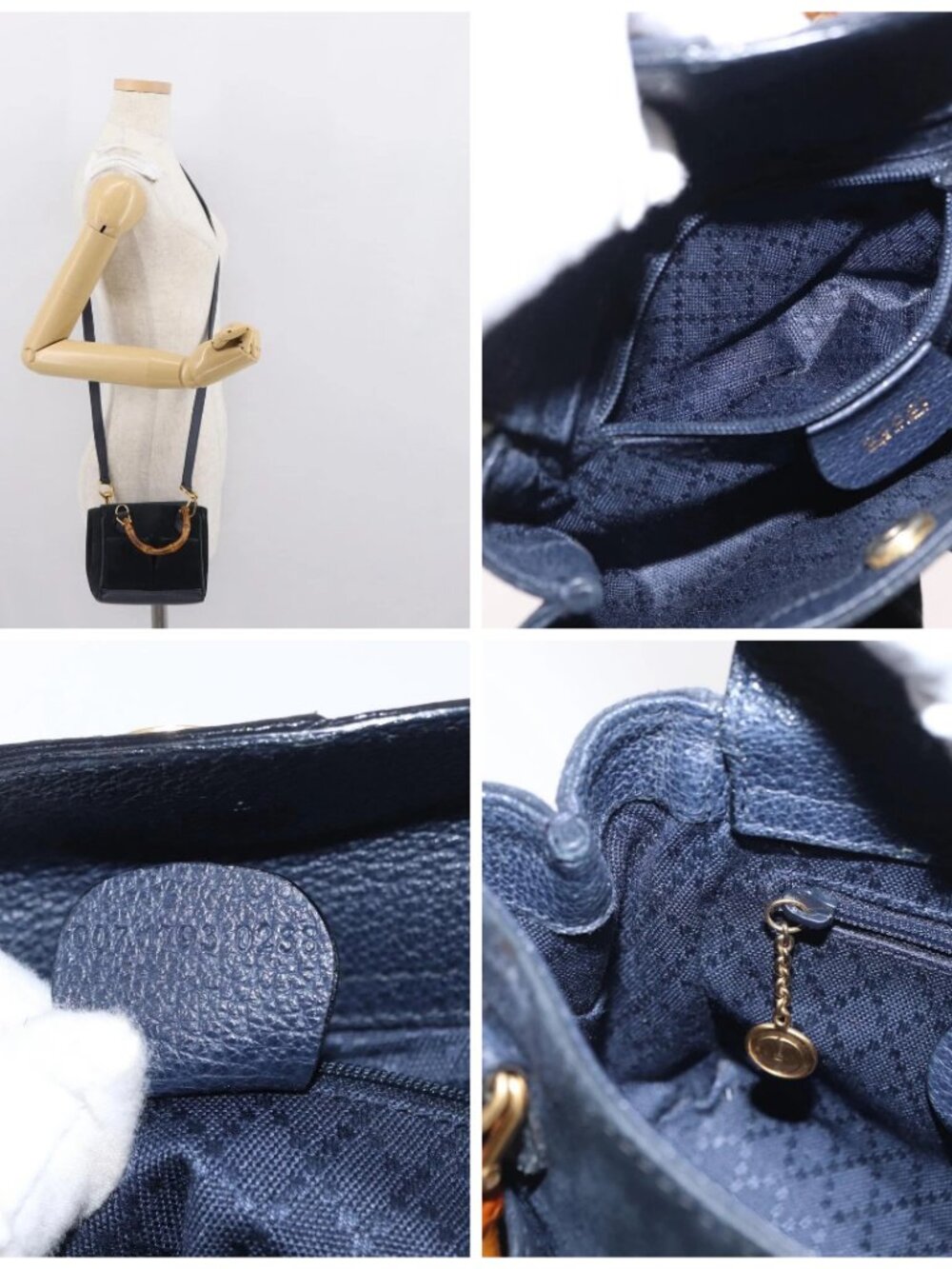 GUCCI Bamboo Hand Bag Suede 2way Navy Gold - Picture 15 of 15